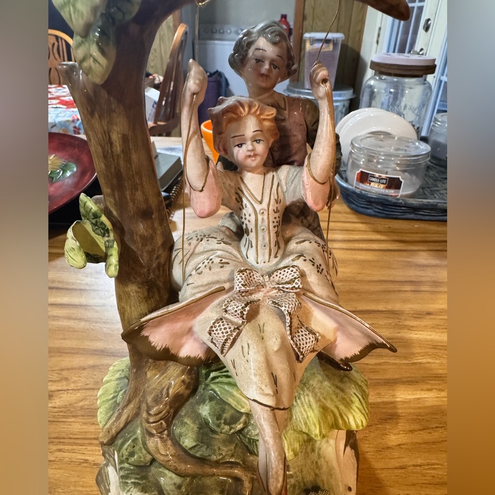 RARE Capodimonte figure of boy pushing girl on swing